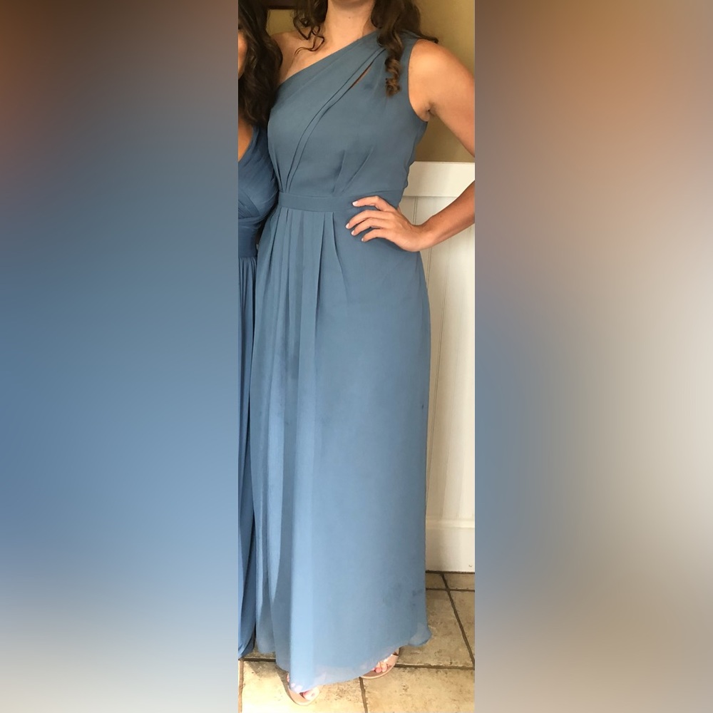 David's Bridal One-Shoulder Blue Maxi Dress